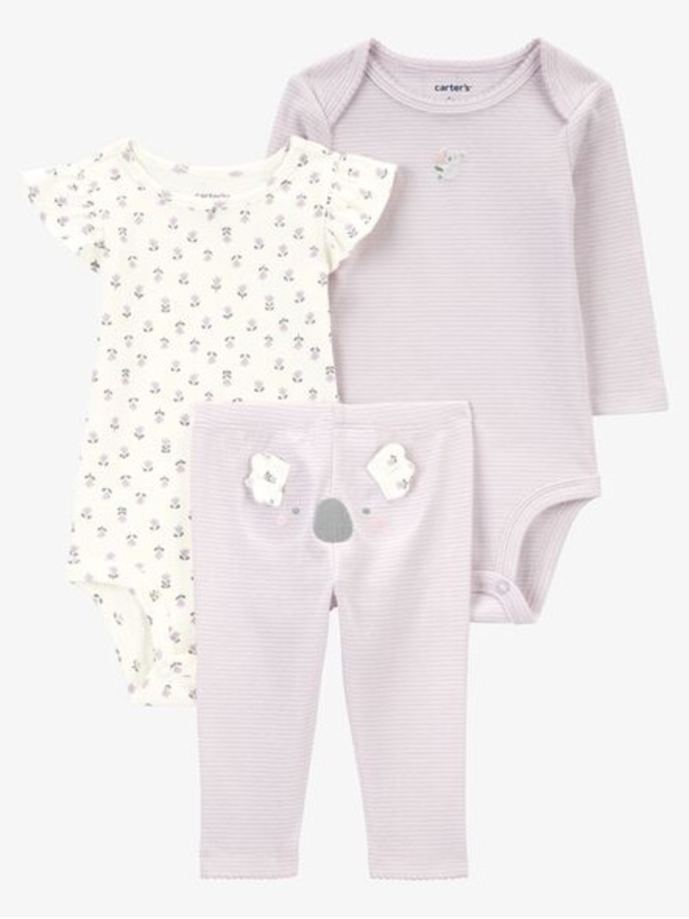 NWT Carter's Lilac & Cream Floral 3-Piece Baby Bodysuit and Legging Set